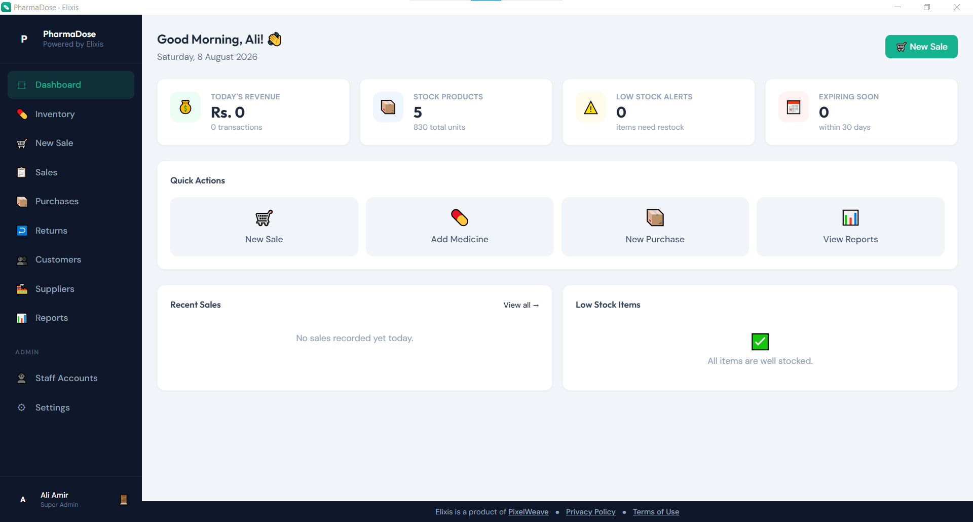 Elixis dashboard screenshot